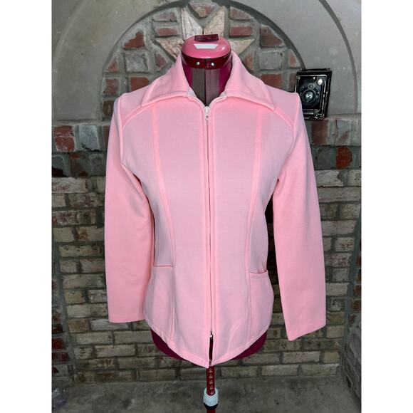 Jacket Vintage 1970sdouble knit polyester pink zip front - Picture 1 of 10